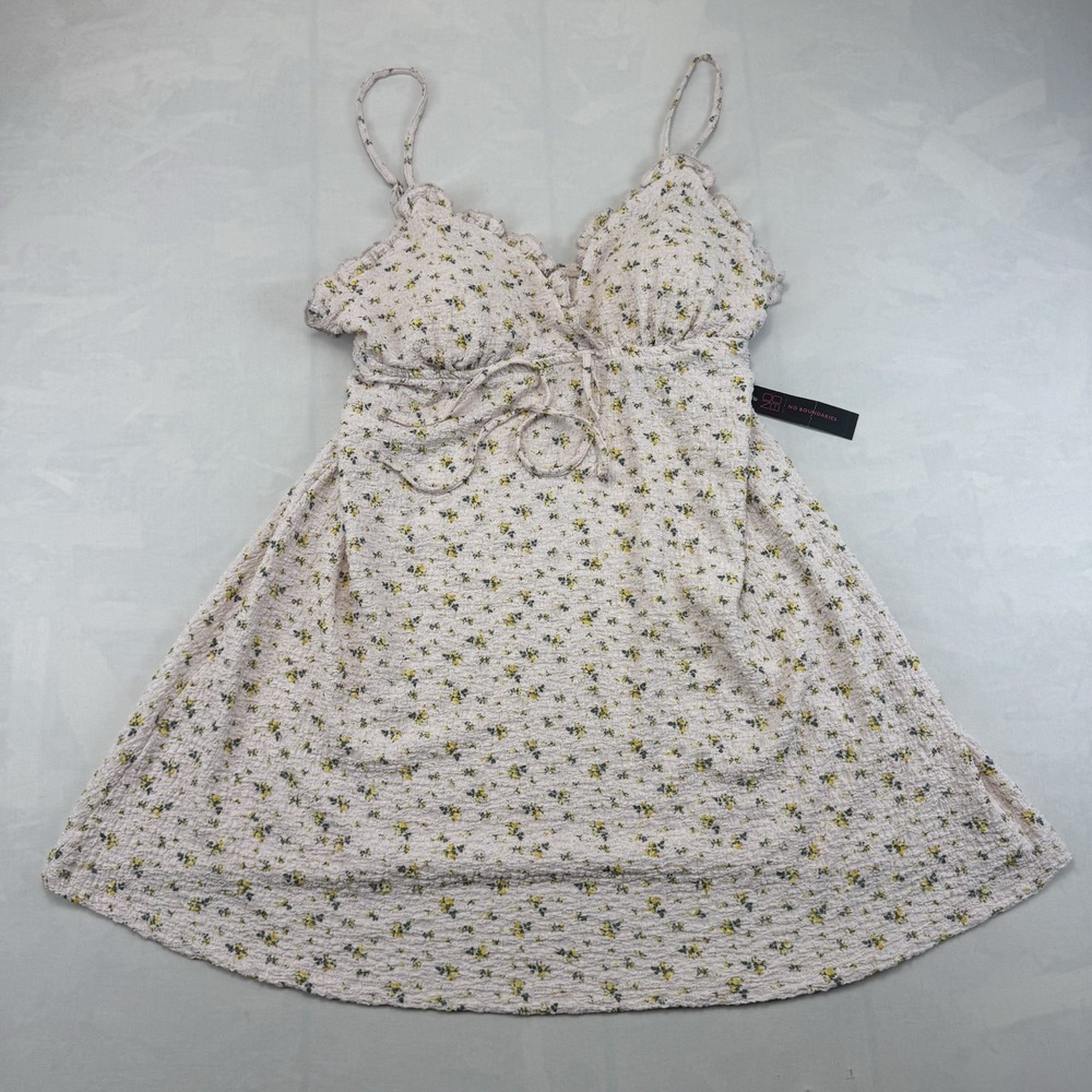 NWT No Boundaries Juniors XL 15-17 Floral Mini Dress Lace Tie Front Cottagecore